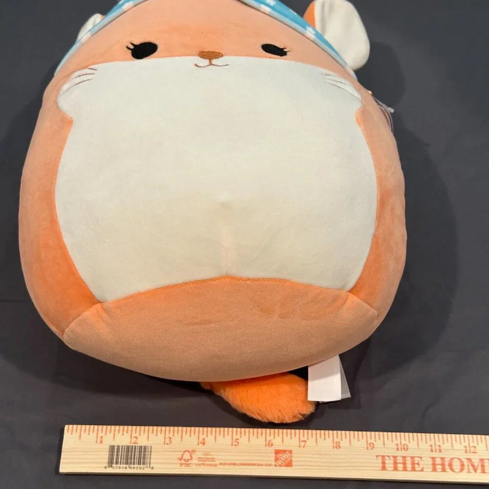NWT Squishmallows 12” Inch Erica‎ the Orange Chinchilla w Blue Flower Headband
